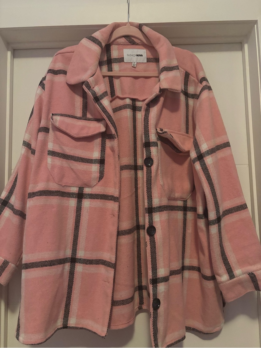 Plus Size Fashion Nova Curve Pink Plaid Oversized Shacket